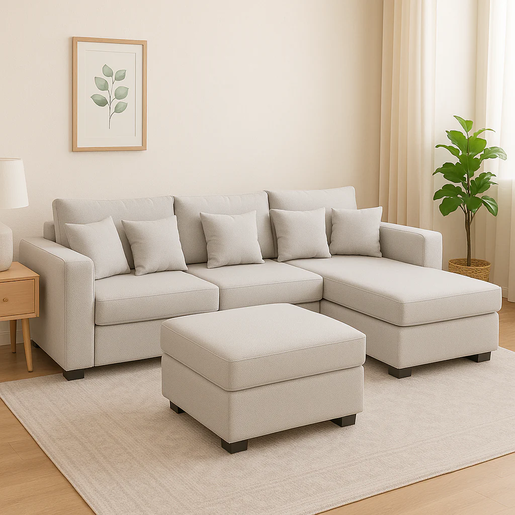 L-Shaped Corner Sofa – Spacious Fabric Sectional with Chaise
